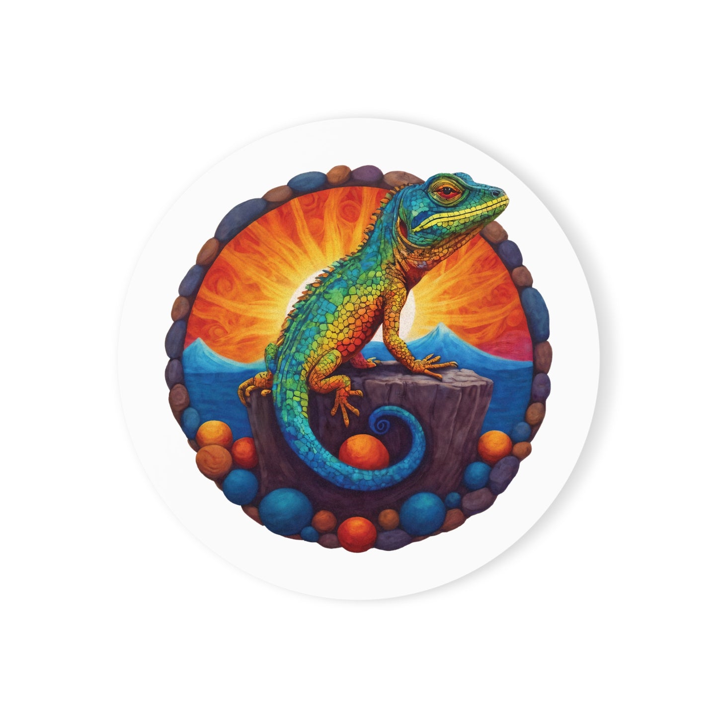 Cork Back Coaster with a Sunbathing Lizard Print on it (Set of 4)