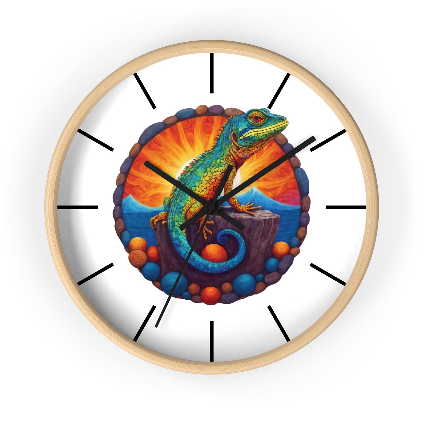 Wall Clock with a Sunbathing Lizard Print