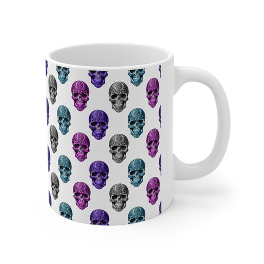 Tribal tattoo skull design white mug