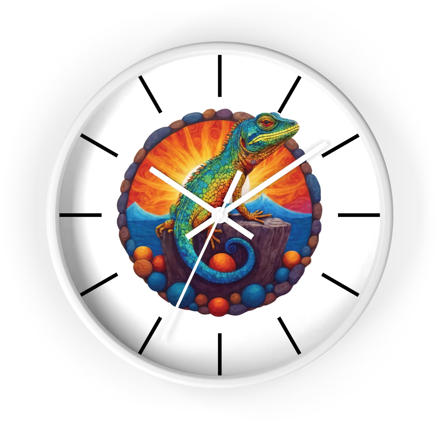 Wall Clock with a Sunbathing Lizard Print