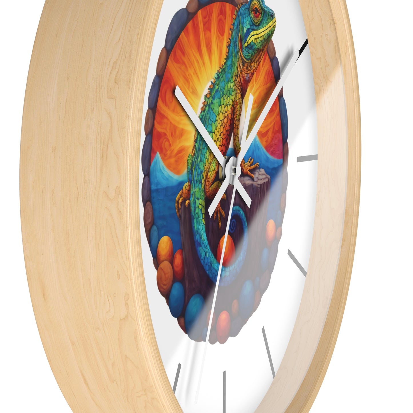 Wall Clock with a Sunbathing Lizard Print