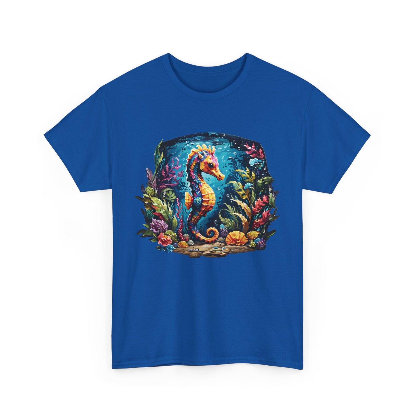 Unisex Heavy Cotton Tee with Seahorse Design