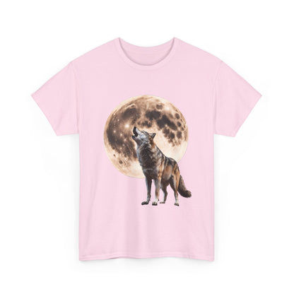 Unisex Heavy Cotton Tee with Howling Wolf Design