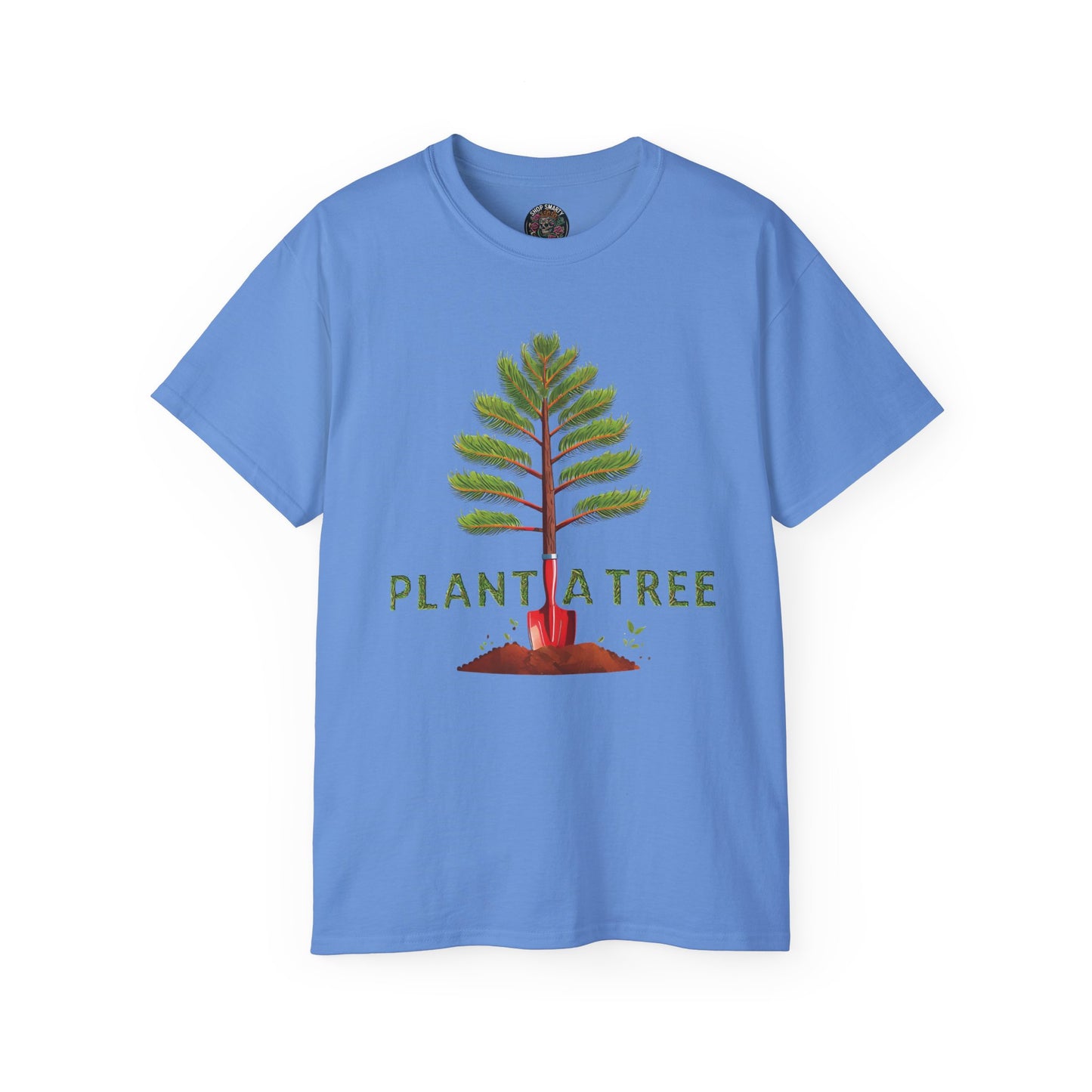 Cotton T-Shirt a Pine Tree and "Plant a Tree" Text Printed on the Front Side