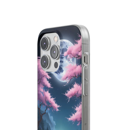 Flexi Phone Case With Cherry Blossoms Under The Full Moon