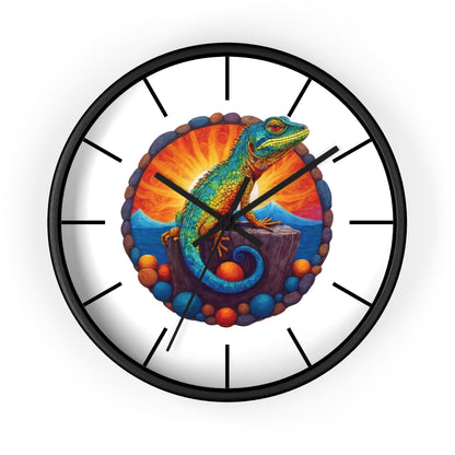 Wall Clock with a Sunbathing Lizard Print