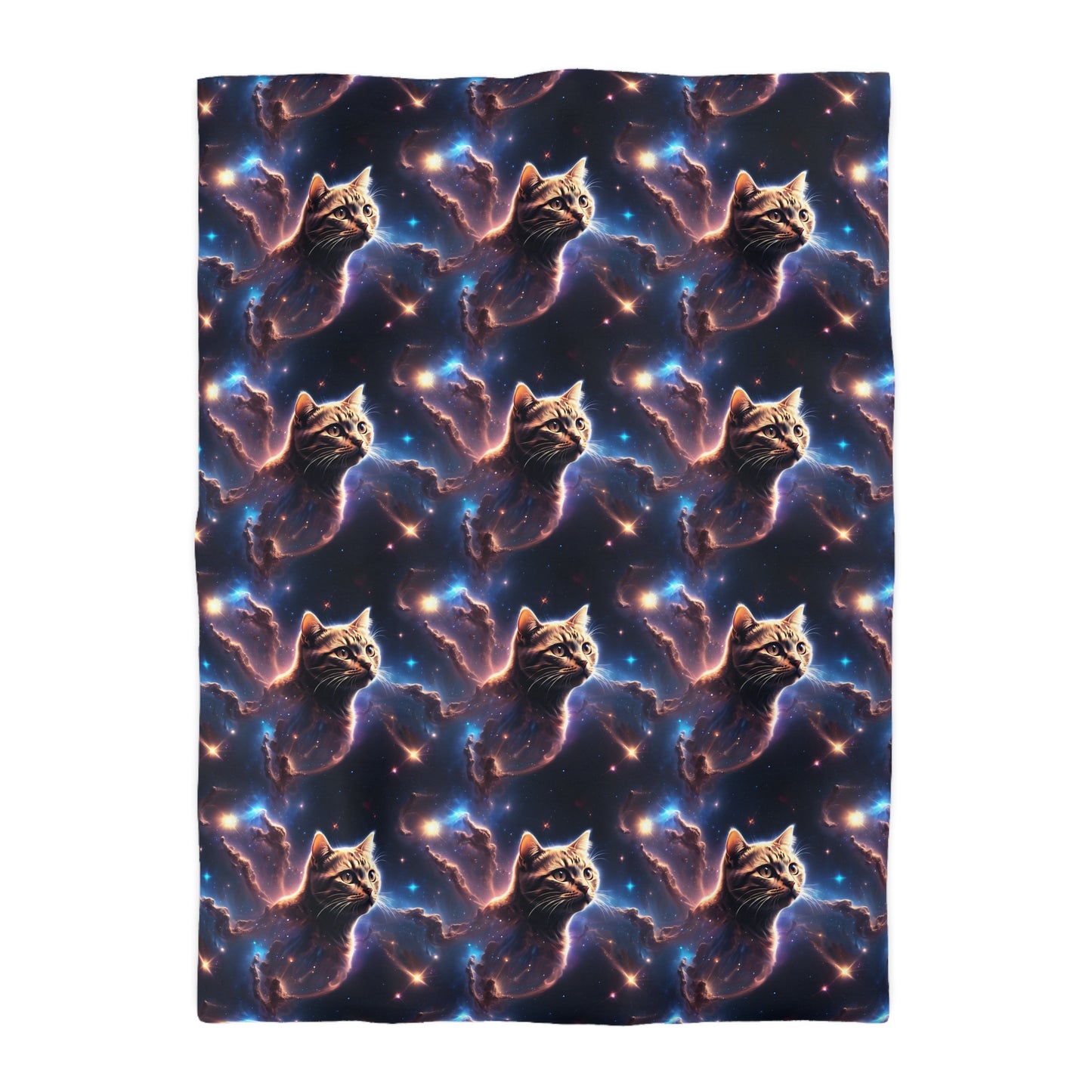 Microfiber Duvet Cover with Cat Nebula Floating in Space Design