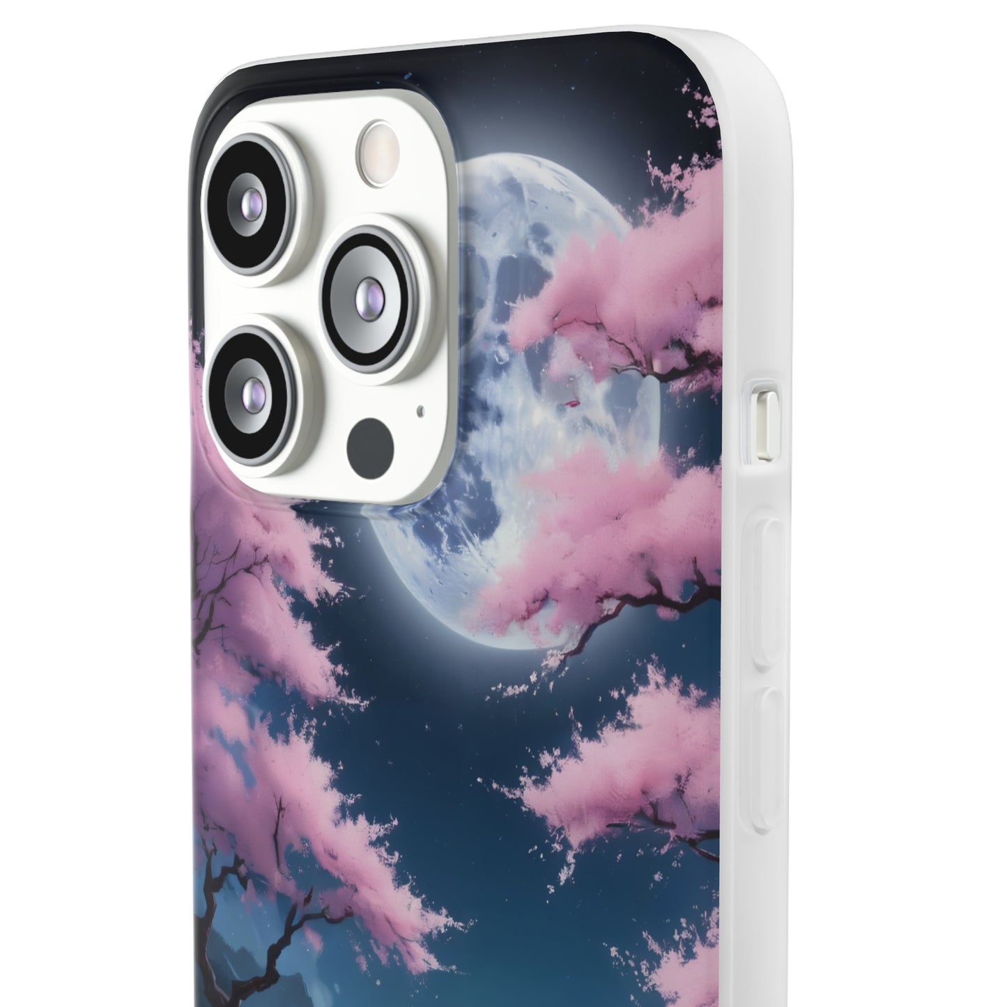 Flexi Phone Case With Cherry Blossoms Under The Full Moon