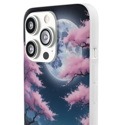 Flexi Phone Case With Cherry Blossoms Under The Full Moon