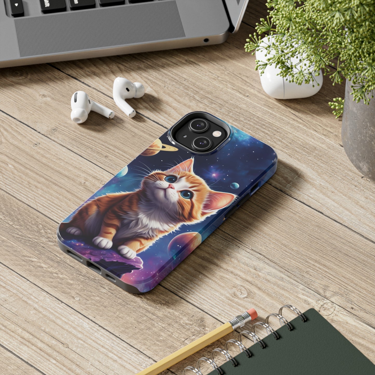 Tough Phone Case with a Cute Curious Cat Design