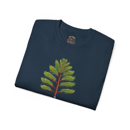 Cotton T-Shirt a Pine Tree and "Plant a Tree" Text Printed on the Front Side