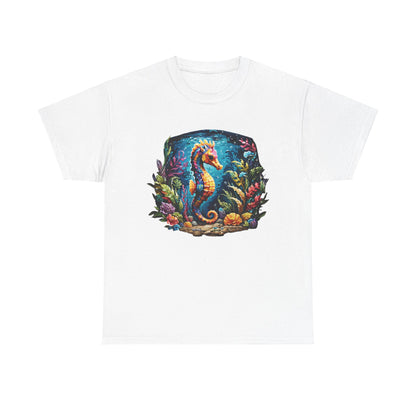 Unisex Heavy Cotton Tee with Seahorse Design