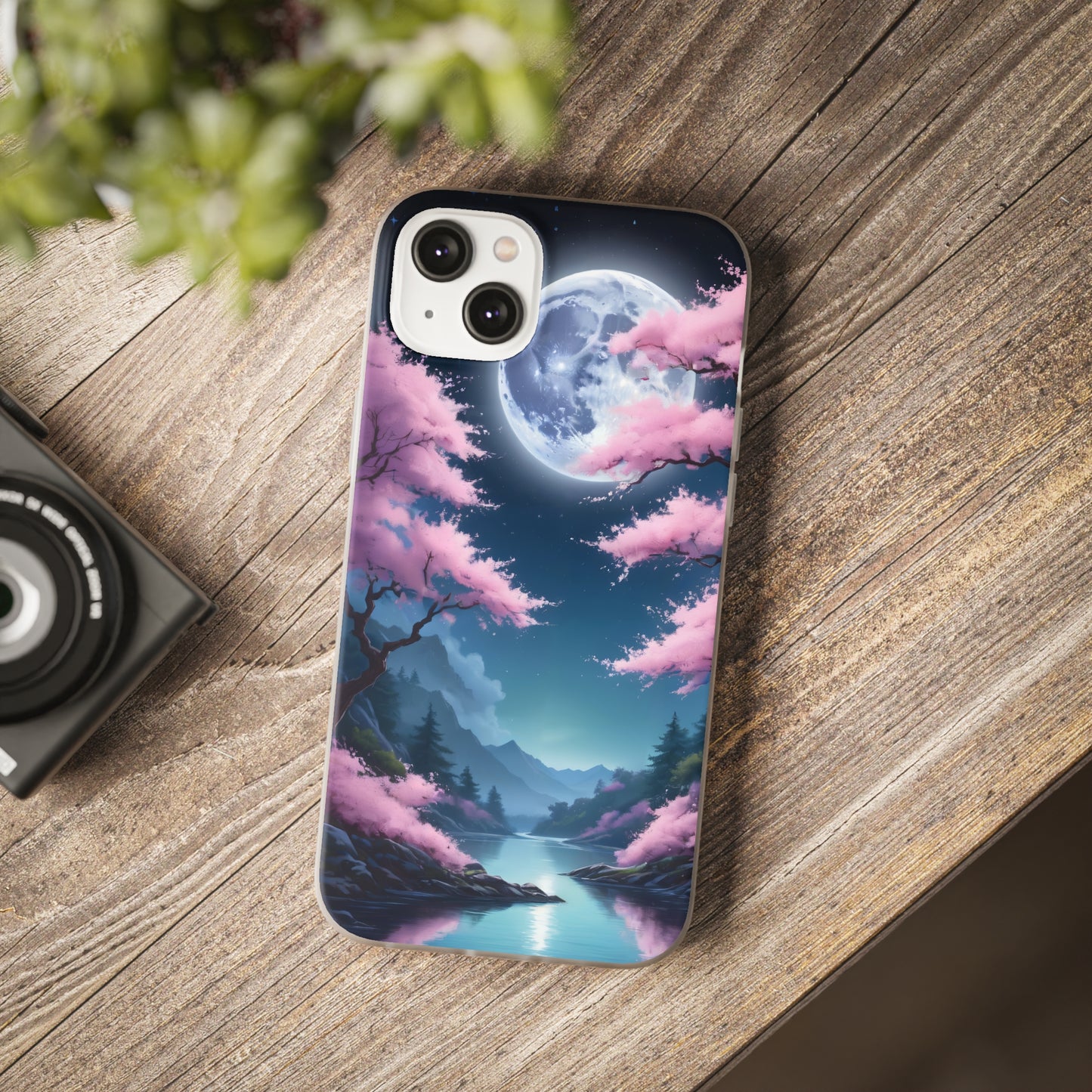 Flexi Phone Case With Cherry Blossoms Under The Full Moon