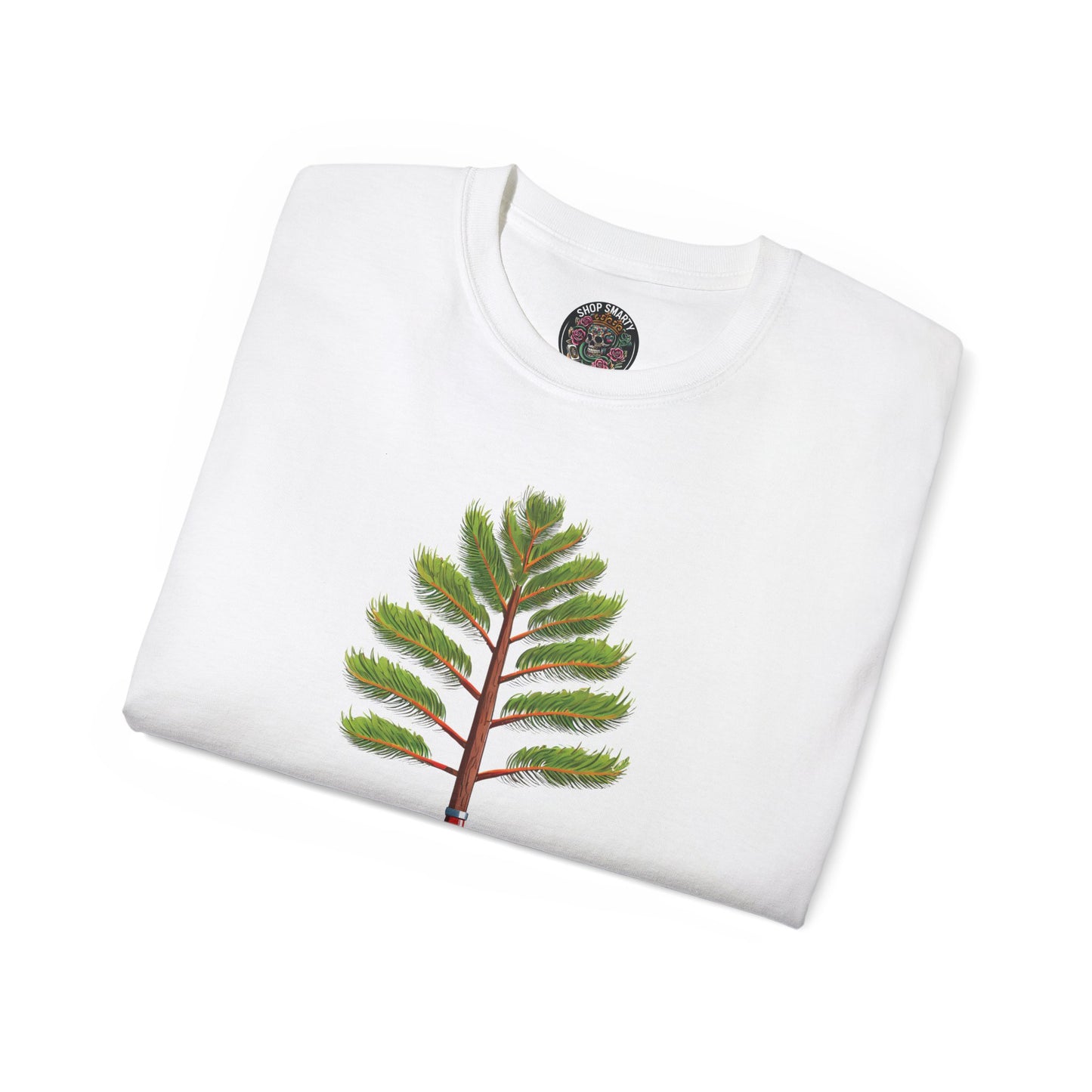 Cotton T-Shirt a Pine Tree and "Plant a Tree" Text Printed on the Front Side