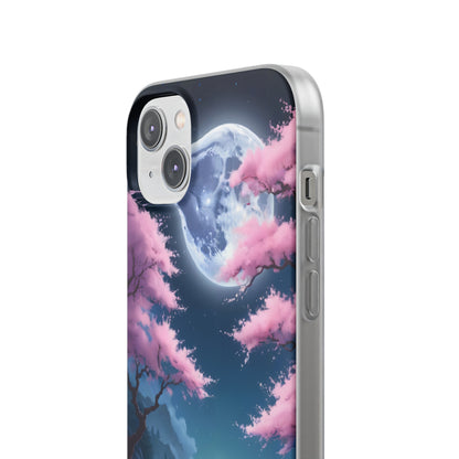 Flexi Phone Case With Cherry Blossoms Under The Full Moon