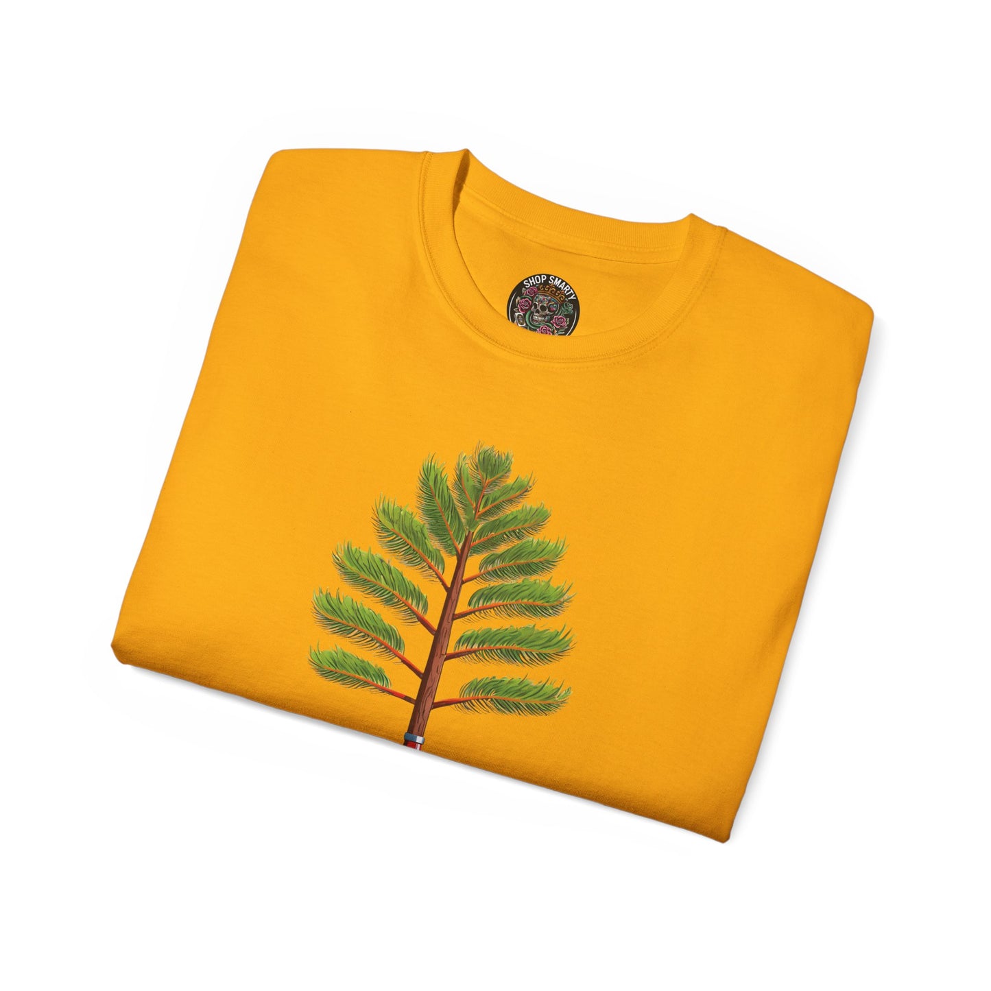 Cotton T-Shirt a Pine Tree and "Plant a Tree" Text Printed on the Front Side