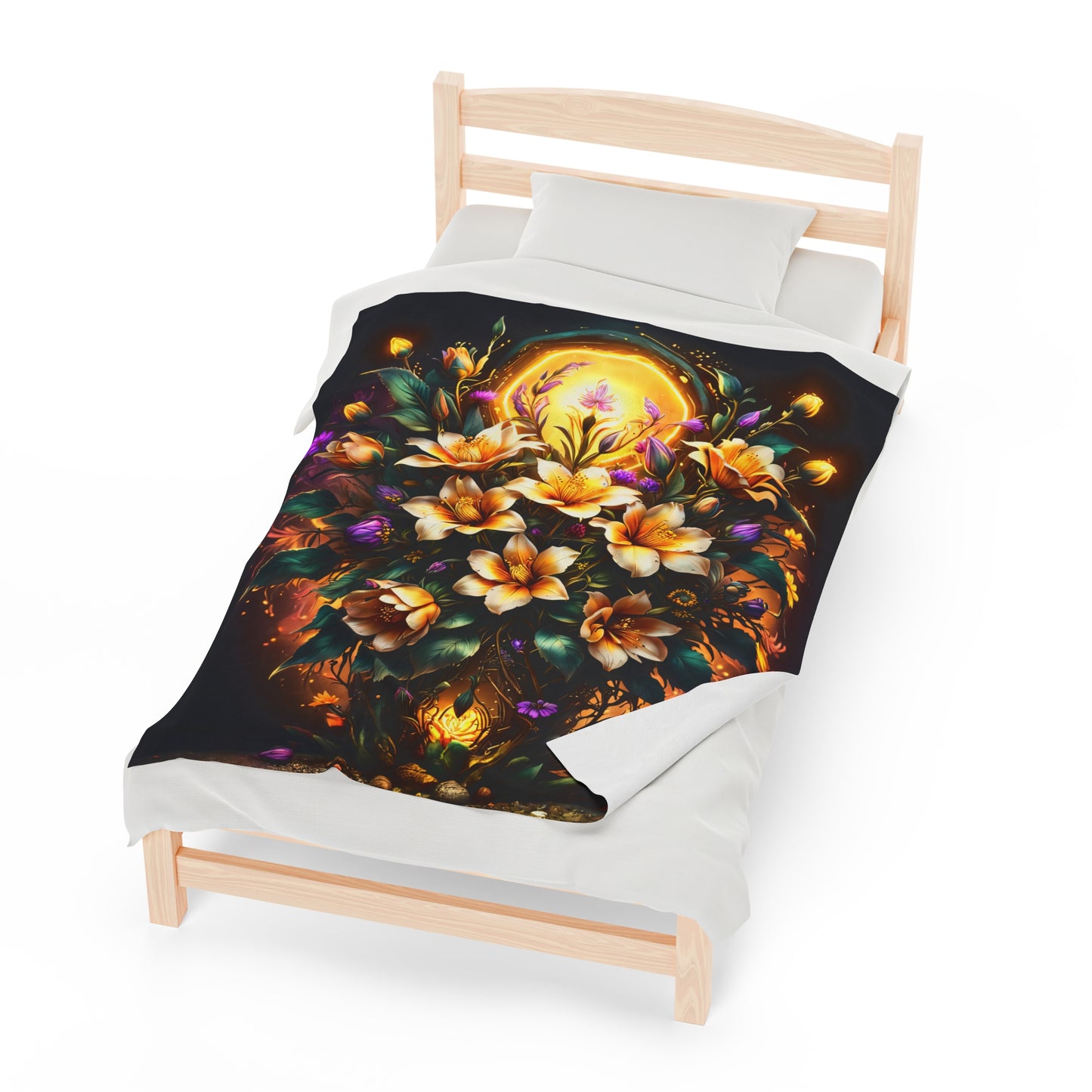 Velveteen Plush Blanket with Wild Flower Bouquet Design