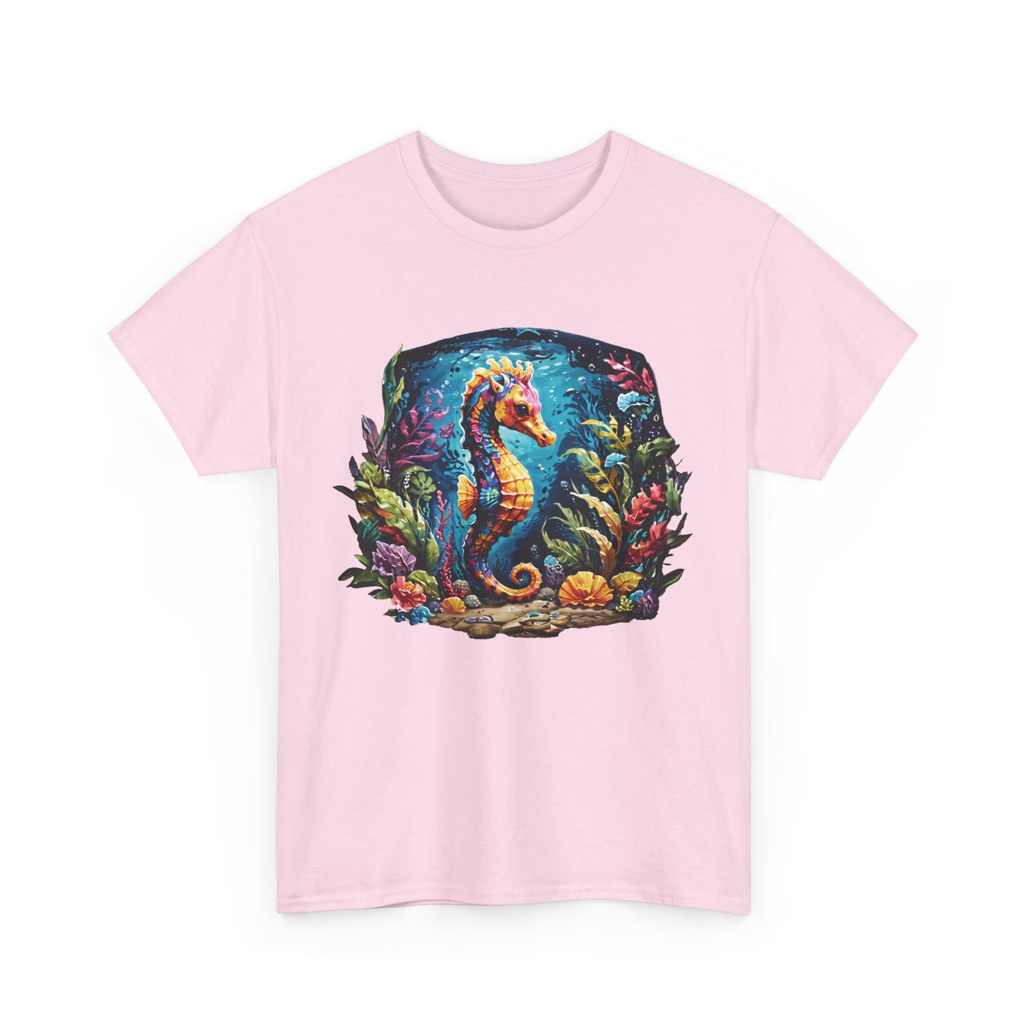 Unisex Heavy Cotton Tee with Seahorse Design