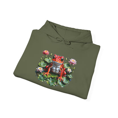 Hooded Sweatshirt with Frog on Lilypad Design