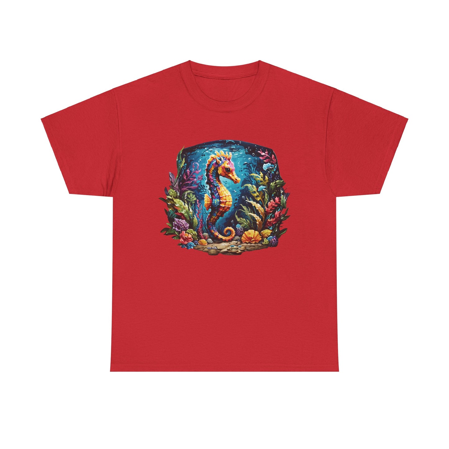 Unisex Heavy Cotton Tee with Seahorse Design