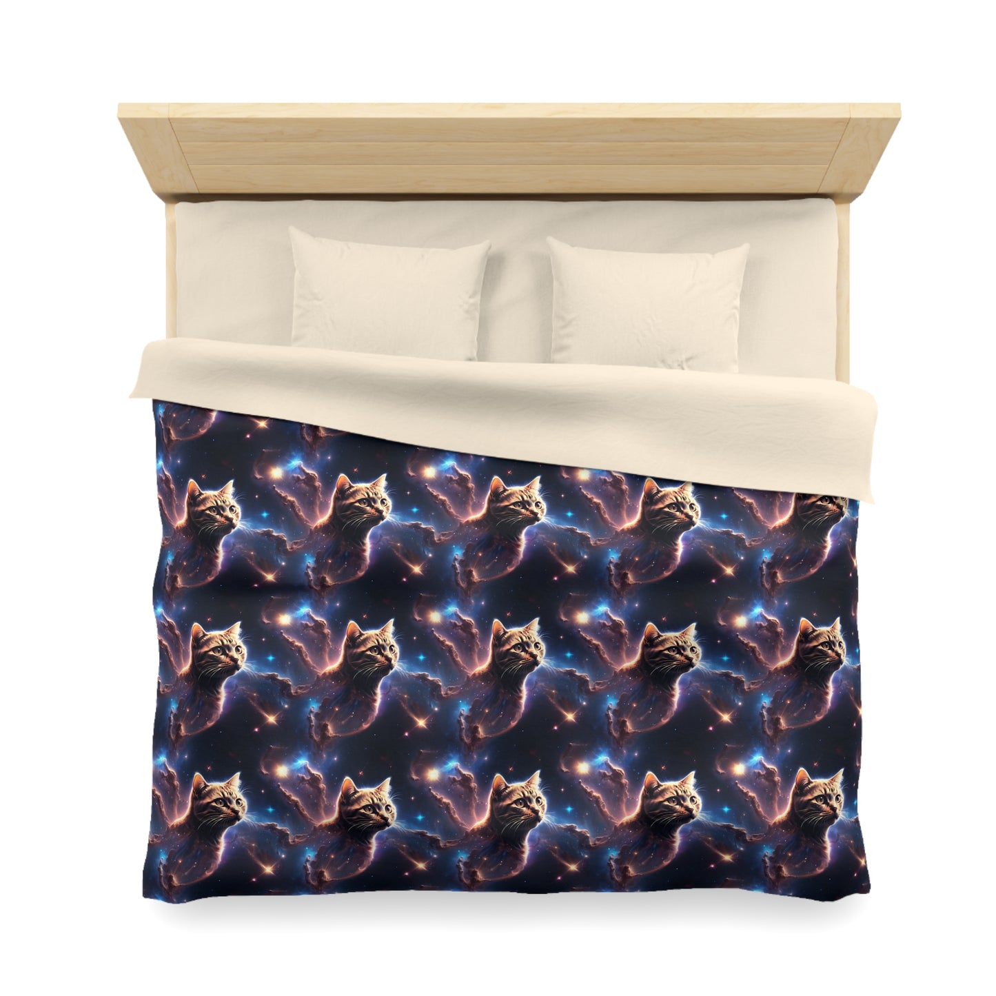 Microfiber Duvet Cover with Cat Nebula Floating in Space Design