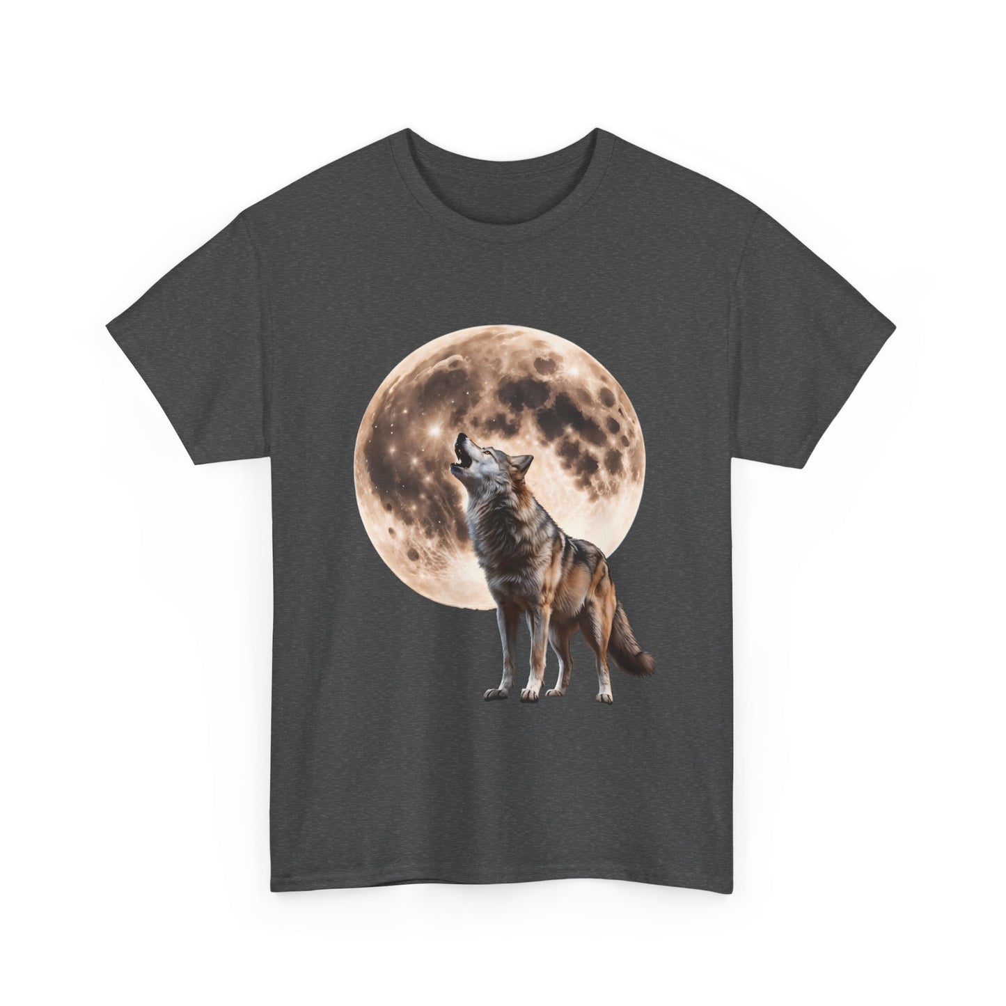 Unisex Heavy Cotton Tee with Howling Wolf Design