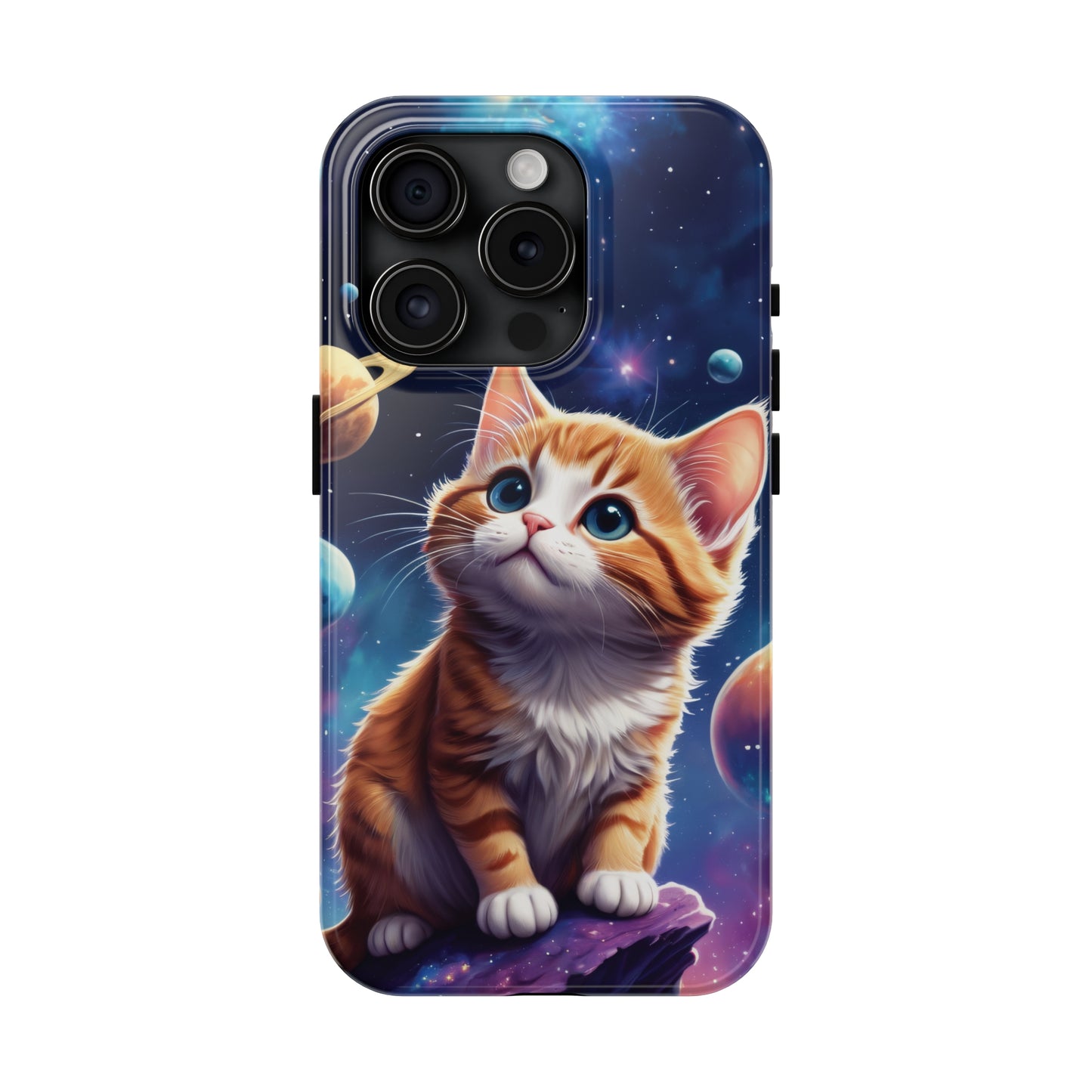 Tough Phone Case with a Cute Curious Cat Design