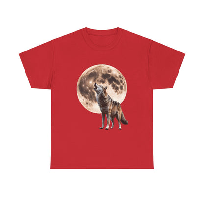 Unisex Heavy Cotton Tee with Howling Wolf Design