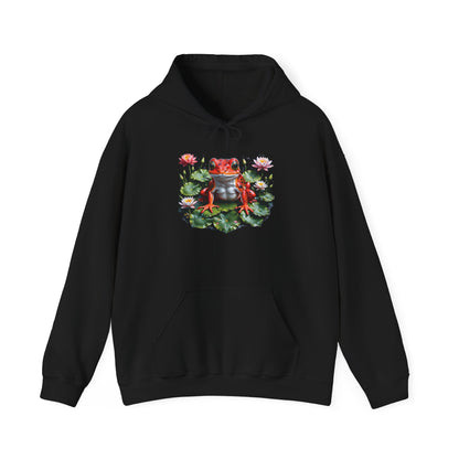 Hooded Sweatshirt with Frog on Lilypad Design