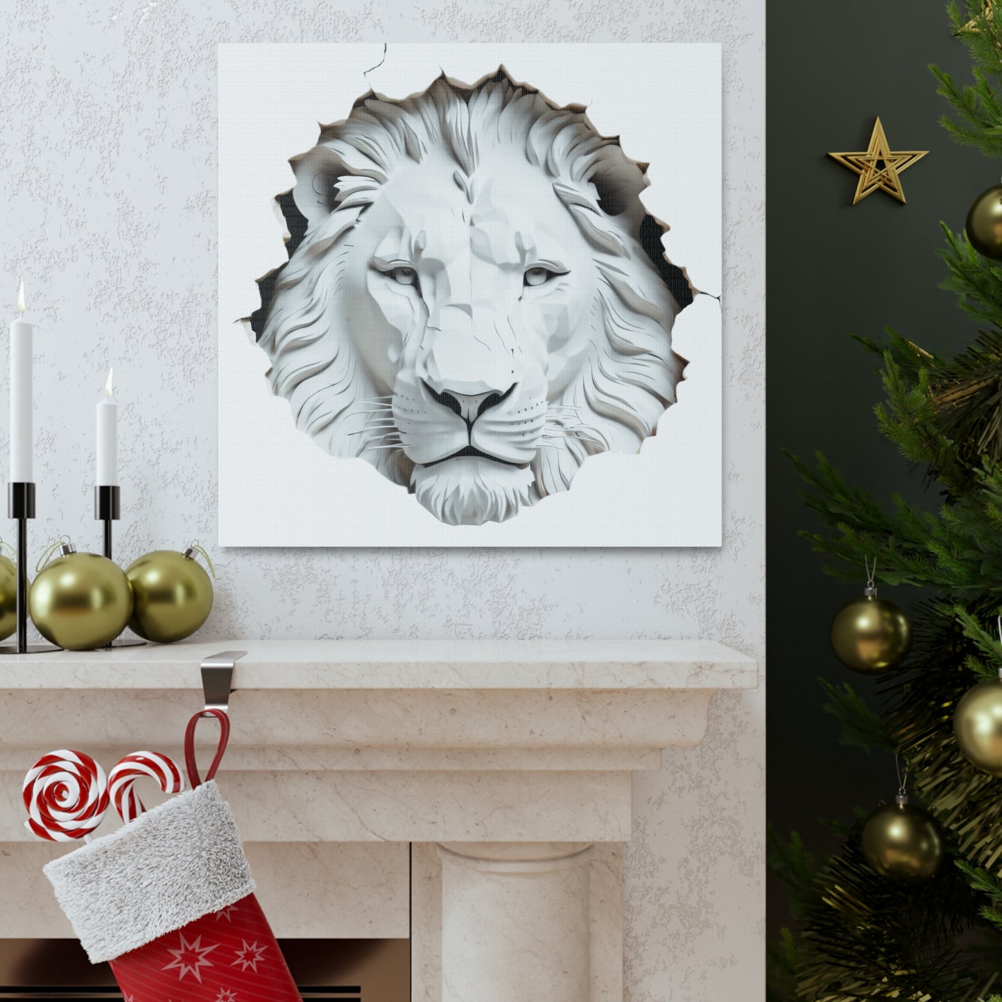 Canvas Gallery Wraps with White Lion Print