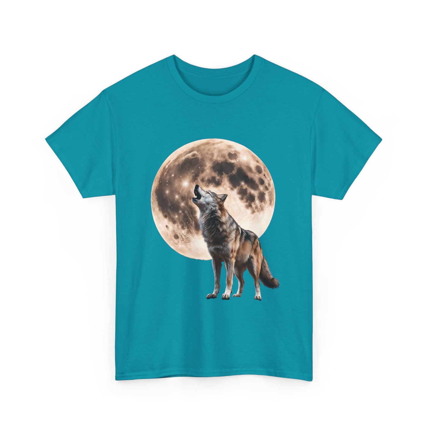 Unisex Heavy Cotton Tee with Howling Wolf Design