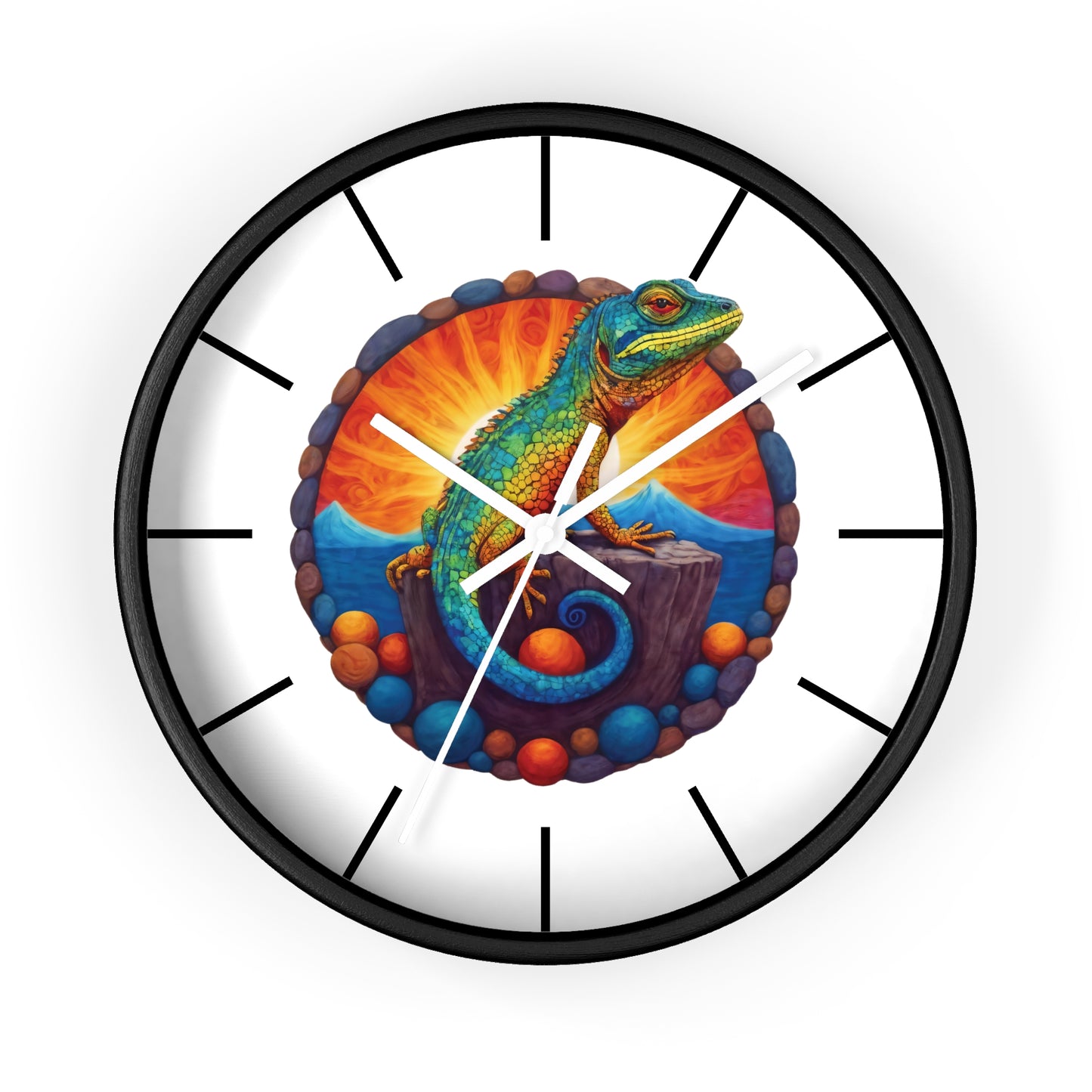 Wall Clock with a Sunbathing Lizard Print