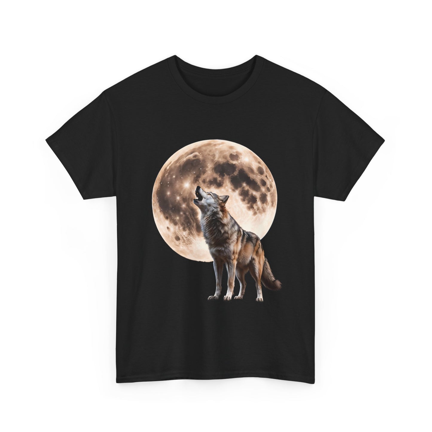 Unisex Heavy Cotton Tee with Howling Wolf Design