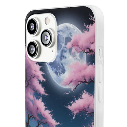 Flexi Phone Case With Cherry Blossoms Under The Full Moon