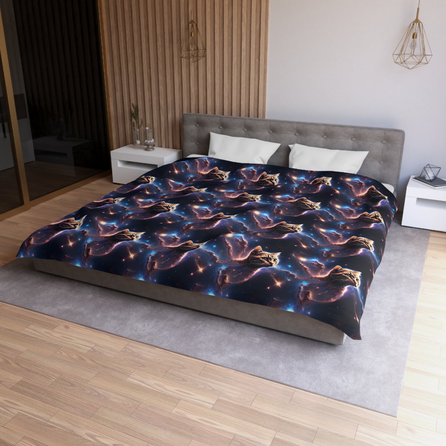 Microfiber Duvet Cover with Cat Nebula Floating in Space Design