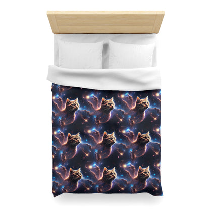 Microfiber Duvet Cover with Cat Nebula Floating in Space Design