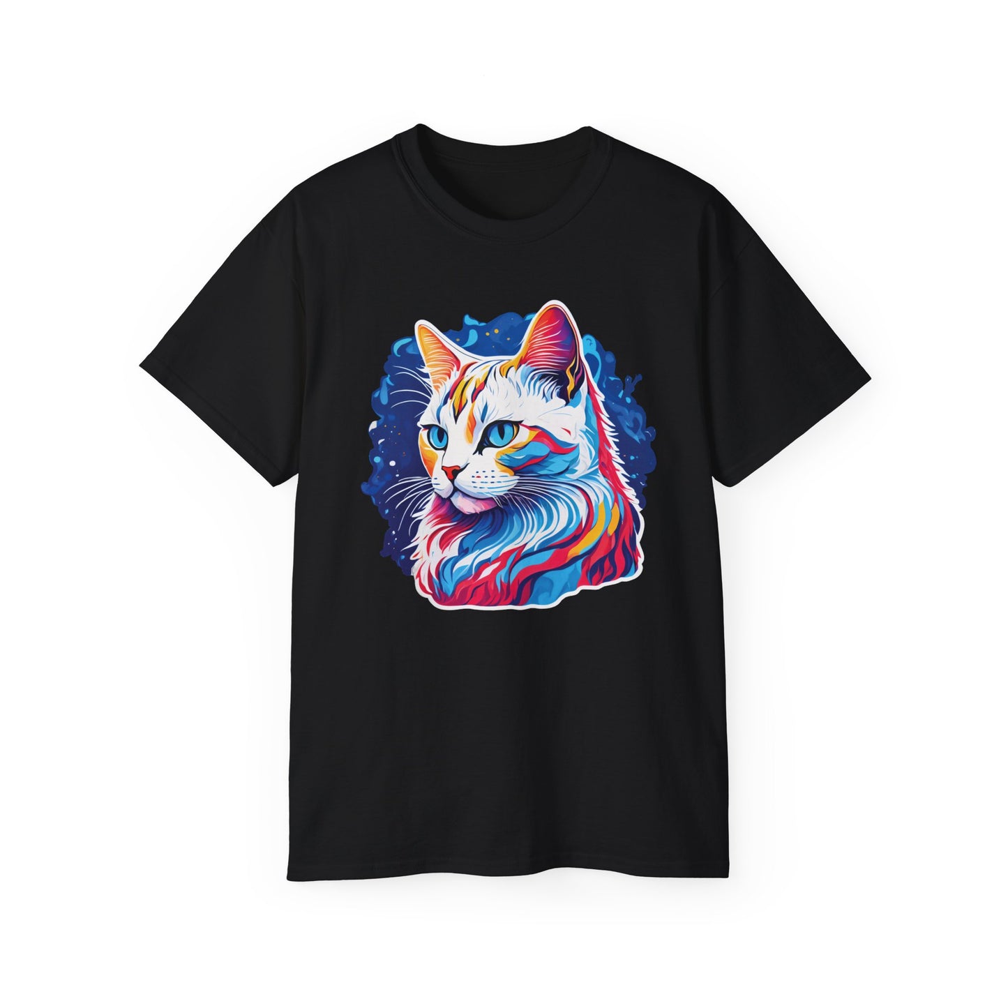 Unisex Cotton Tshirt with Illustation of a Colorful Cat