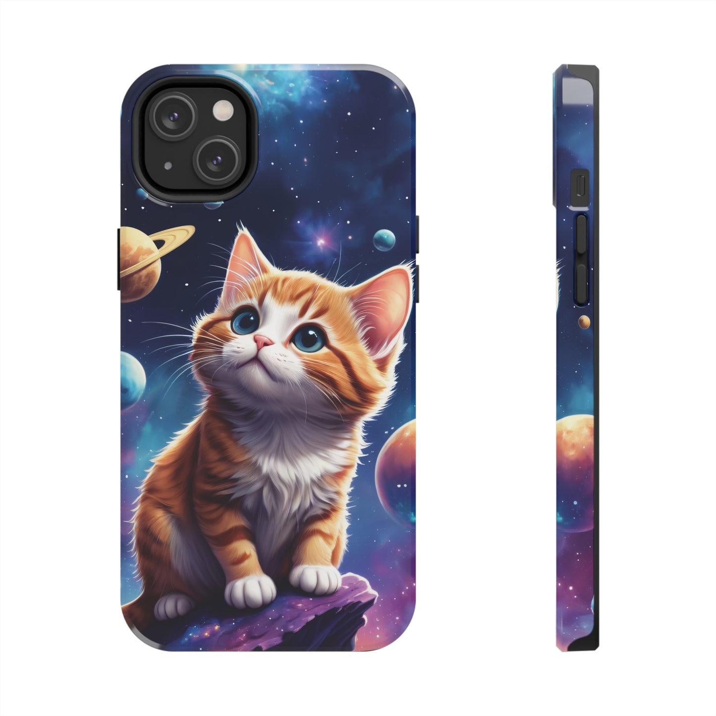 Tough Phone Case with a Cute Curious Cat Design