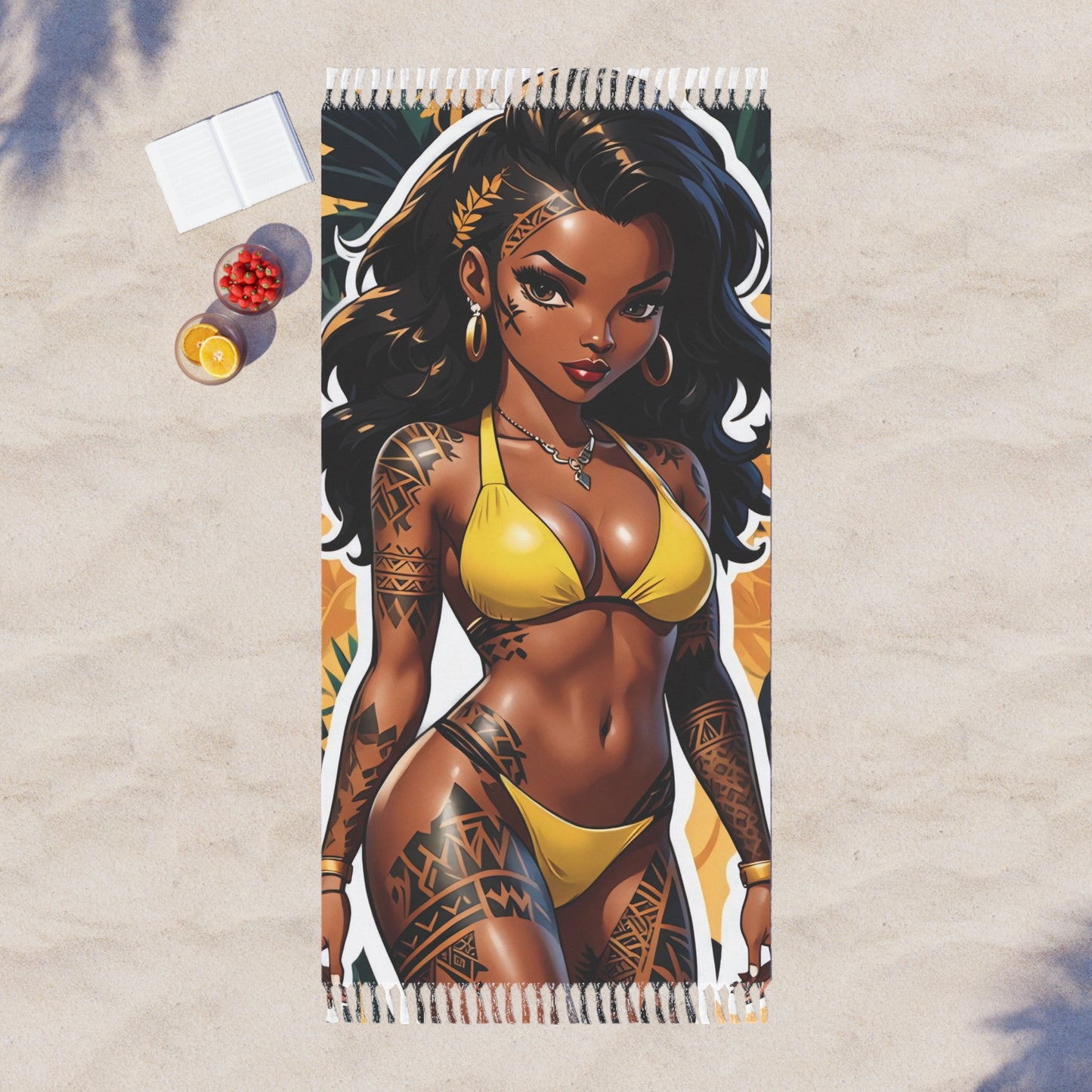 Boho Beach Cloth - Lady in yellow bikini (illustration style)