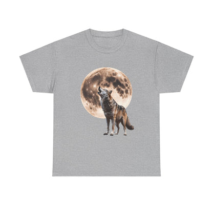 Unisex Heavy Cotton Tee with Howling Wolf Design