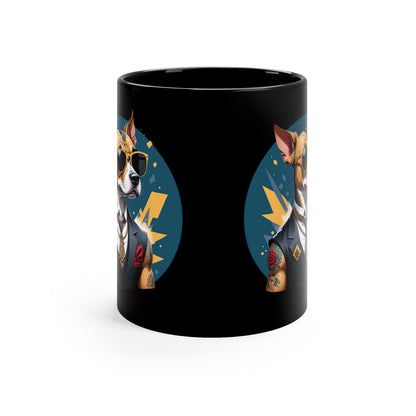 Cartoon dog printed on black mug - dogmafia