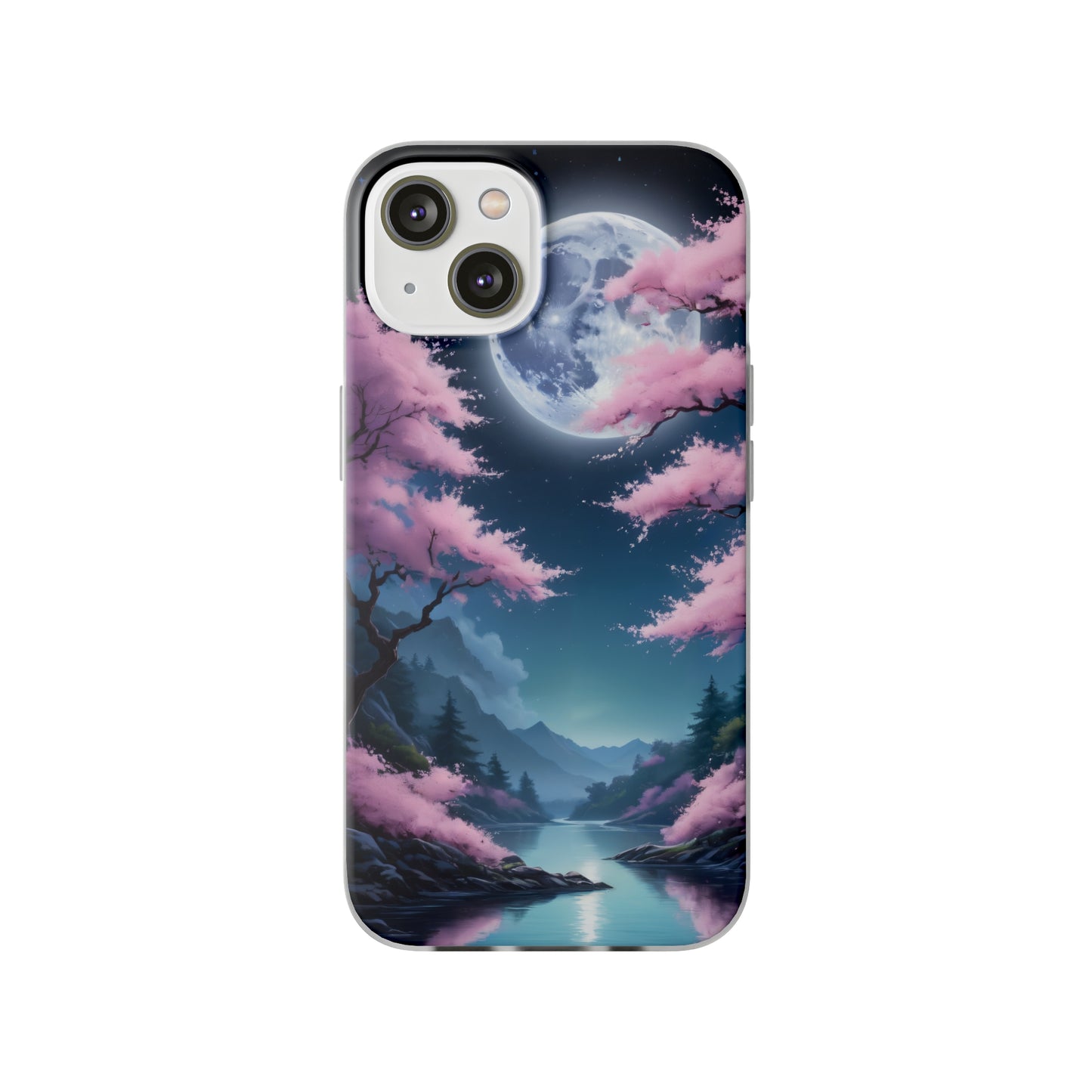 Flexi Phone Case With Cherry Blossoms Under The Full Moon