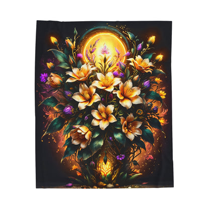 Velveteen Plush Blanket with Wild Flower Bouquet Design