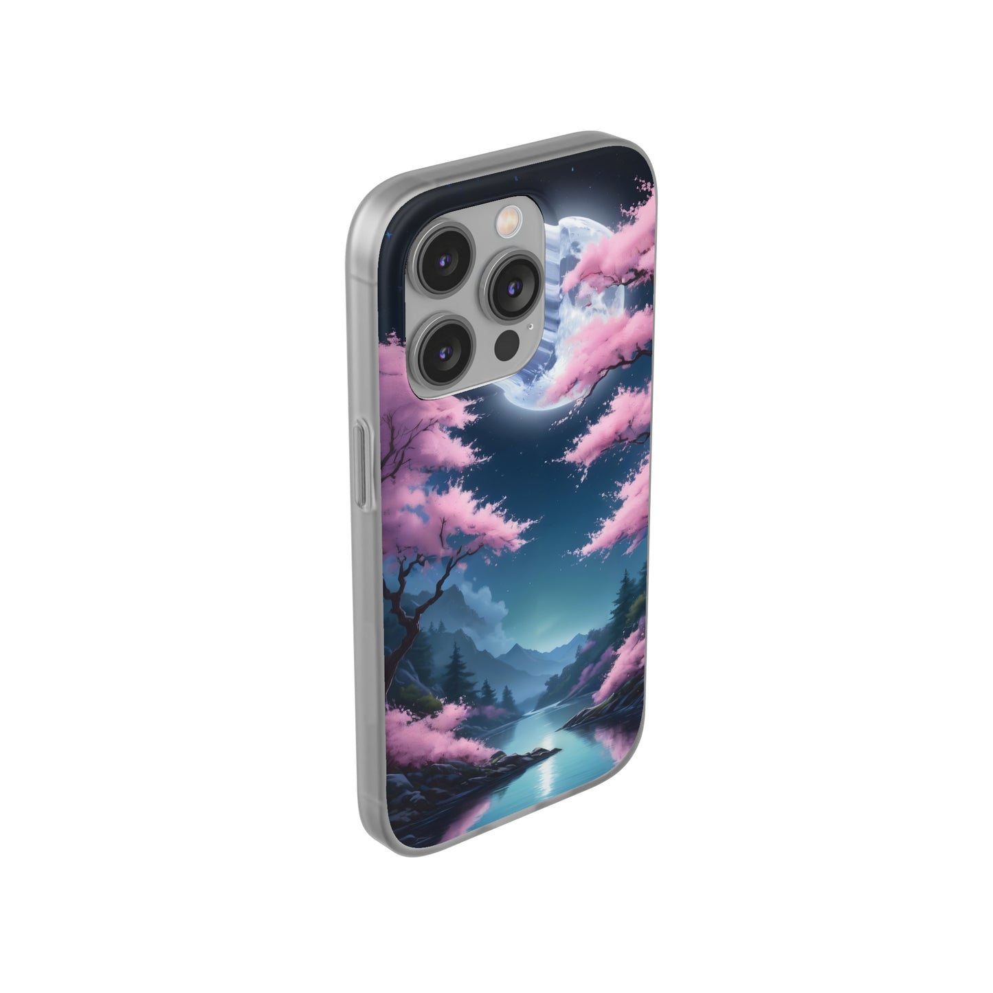 Flexi Phone Case With Cherry Blossoms Under The Full Moon