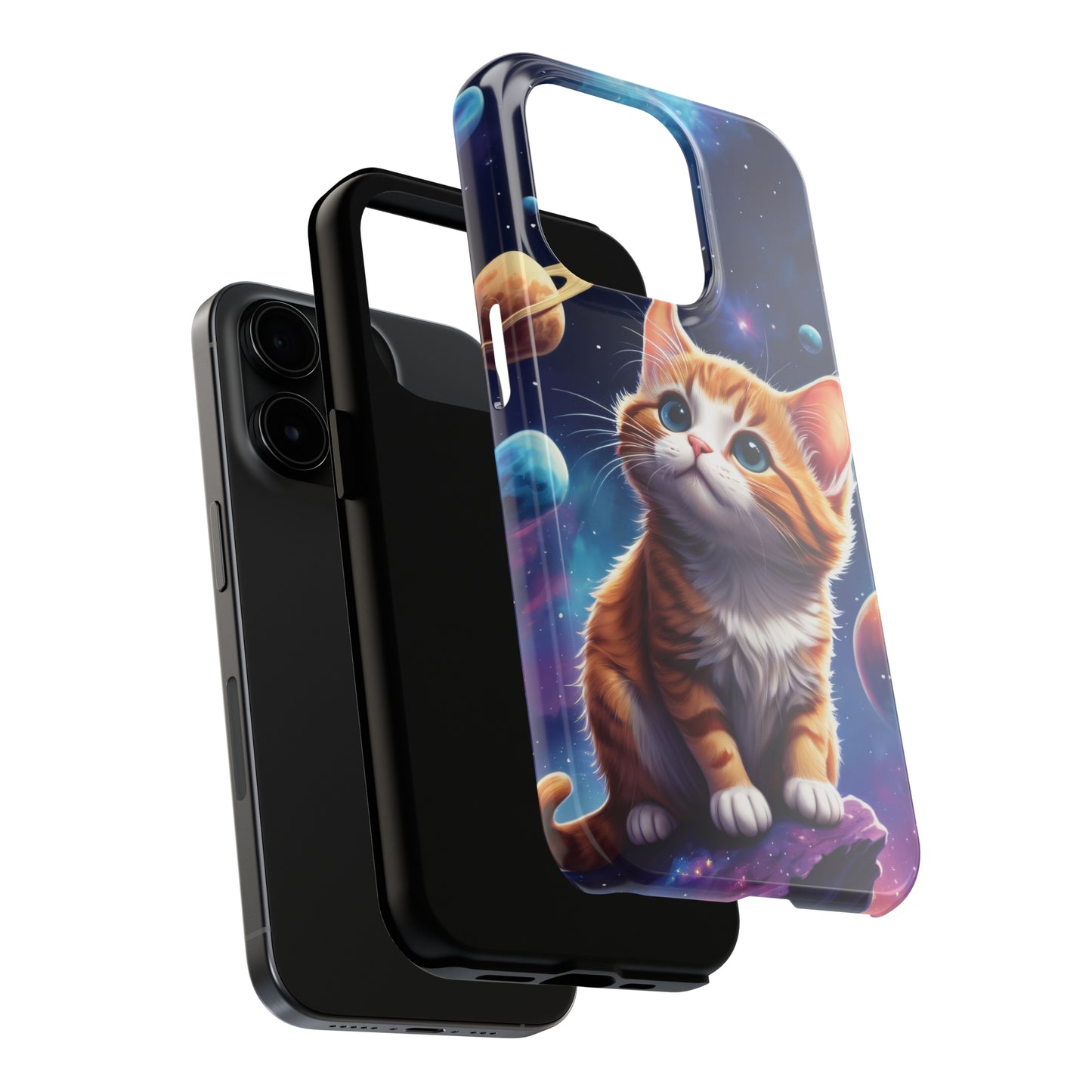 Tough Phone Case with a Cute Curious Cat Design