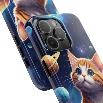 Tough Phone Case with a Cute Curious Cat Design