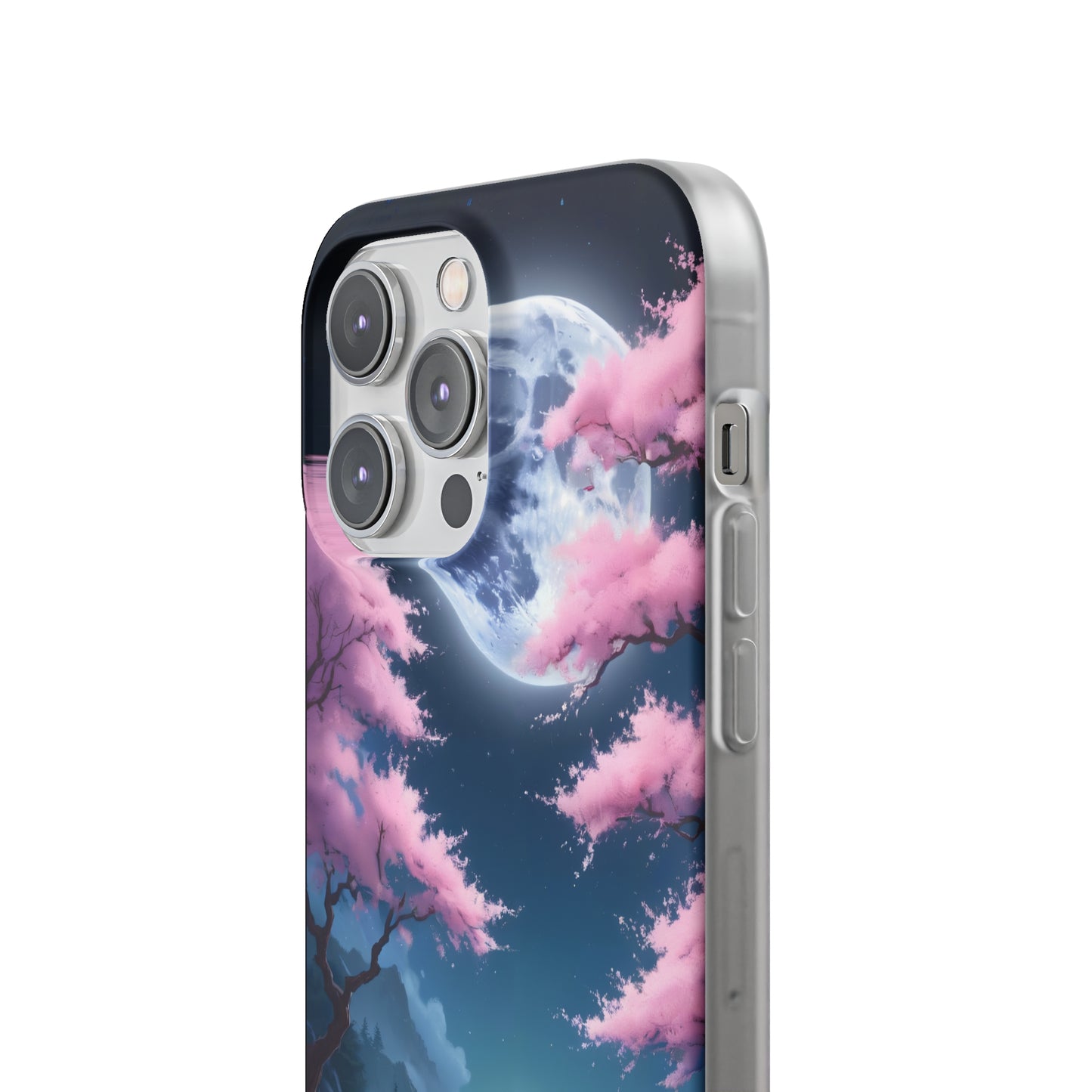 Flexi Phone Case With Cherry Blossoms Under The Full Moon