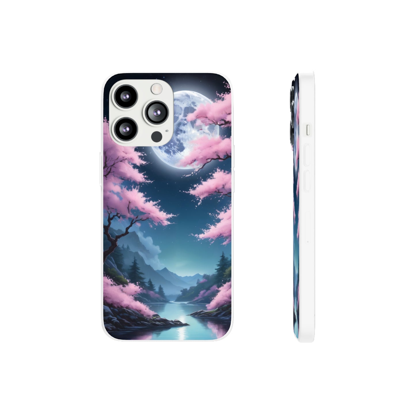 Flexi Phone Case With Cherry Blossoms Under The Full Moon