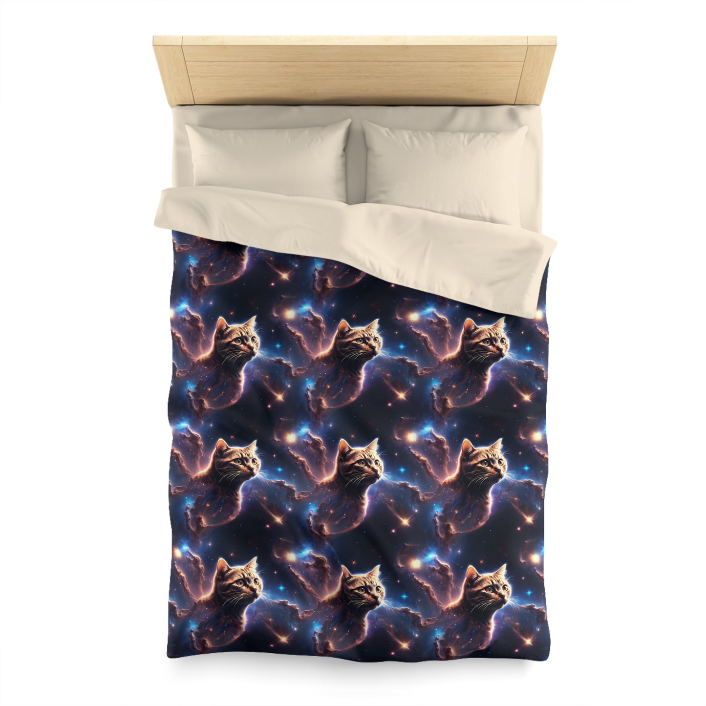 Microfiber Duvet Cover with Cat Nebula Floating in Space Design