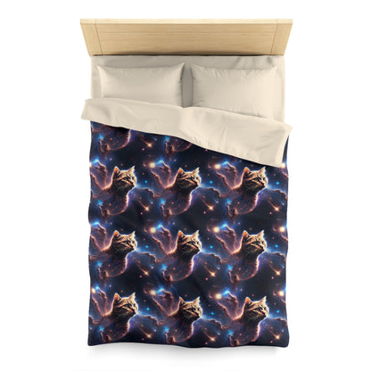 Microfiber Duvet Cover with Cat Nebula Floating in Space Design